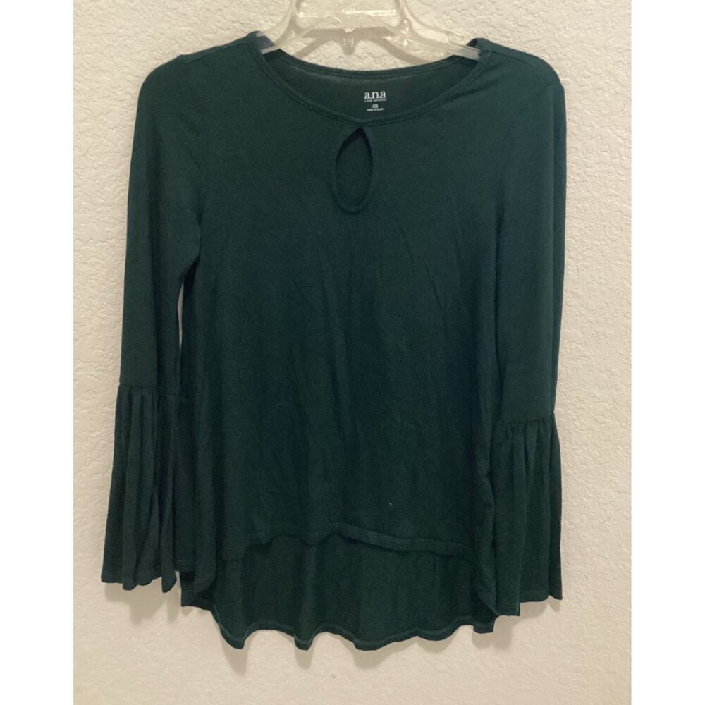 Ana Womens Green Long-Sleeve Bell-Sleeve Blouse Size XS